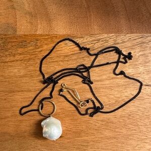 Baroque Pearl Pendant Necklace with Black Chain